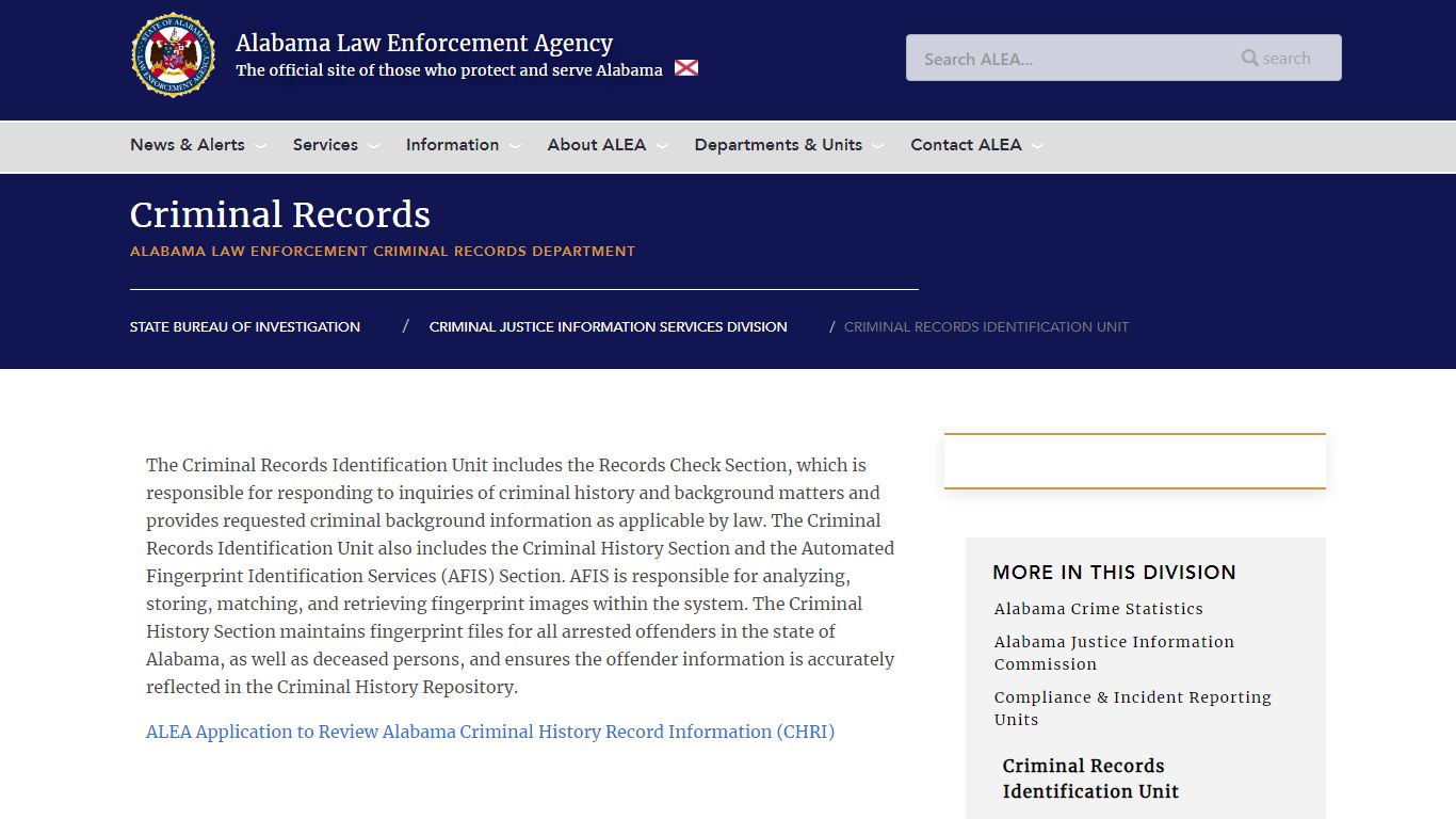 Criminal Records Identification Unit | Alabama Law Enforcement Agency